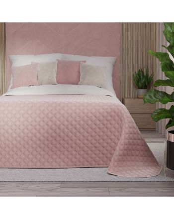 Pikowana welwetowa narzuta na łóżko, kolor jasny różowy