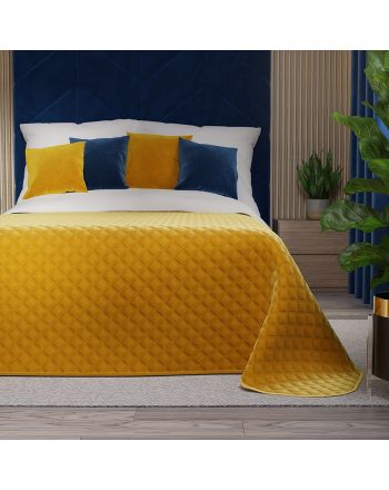 Pikowana welwetowa narzuta na łóżko, kolor musztardowy