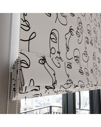 Biała roleta rzymska Faline w nowoczesny wzór twarzy line art - szyta na wymiar
