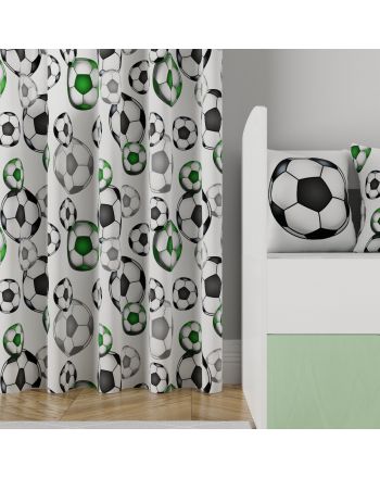 Zasłona do pokoju dziecięcego Futbol, szerokość 130 cm, kolor zielony - szyta na wymiar