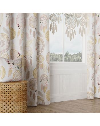 Zasłona na przelotkach pastelowy łapacz snów, szerokość 130 cm, kolor beżowo - różowy