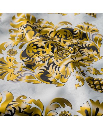 Tkanina zasłonowa typu blackout z orientalnym, złotym wzorem, szerokość 145 cm