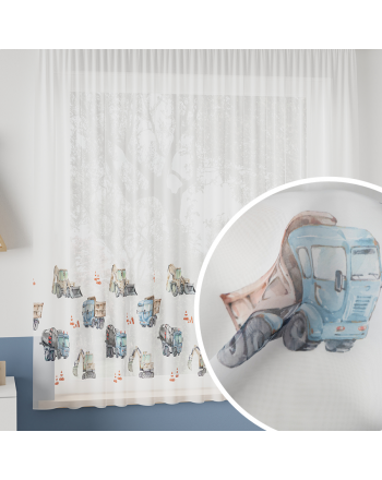 Firanka z woalu na przelotkach do pokoju dziecka w  Pojazdy, wysokość 155 cm, kolor niebieskoszary - szyta na wymiar