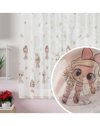 Firanka do pokoju dziecięcego na przelotkach Princess, wysokość 155 cm, kolor różowy - szyta na wymiar