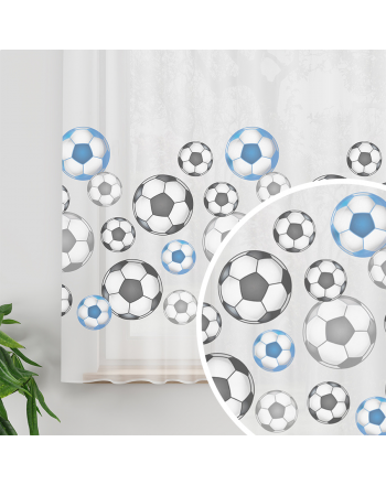Firanka z ołowianką do pokoju dziecięcego Futbol, Piłka na przelotkach, wysokość 155 cm, kolor niebieski - szyta na wymiar