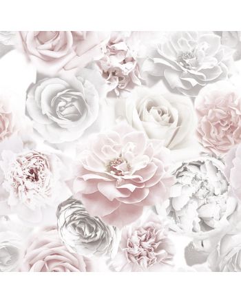 Tkanina zasłonowa welwetowa drukowana w kwiaty, kolor pastelowy róż, szerokość 150 cm, Rose - sprzedawana na metry