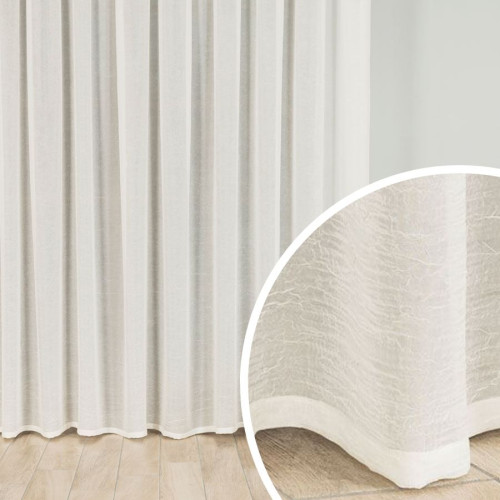 Długa firana do salonu, woal kreszowany, kolor kremowy, wysokość 290 cm - sprzedawana na metry