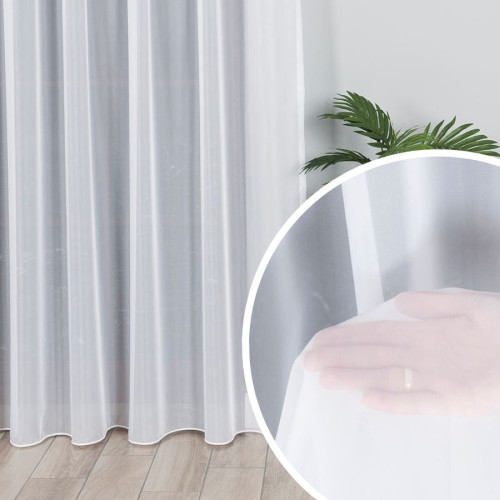 Biała firana woalowa na taśmie wave, gładka z obciążnikiem, 000101 - szyta na wymiar