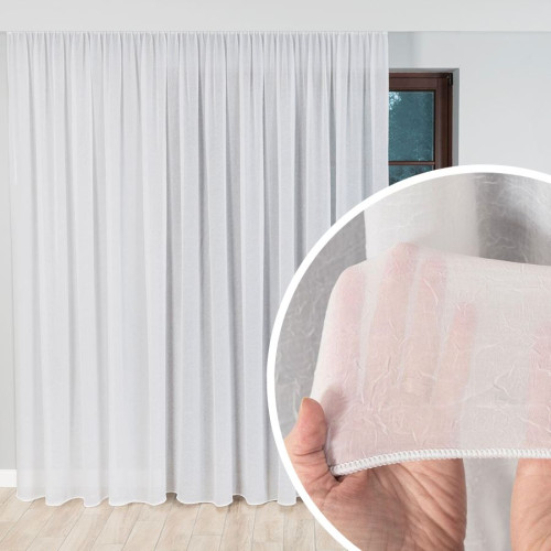 Firana woal kreszowany z obciążnikiem na taśmie wave kolor biały, 000101 - szyta na wymiar