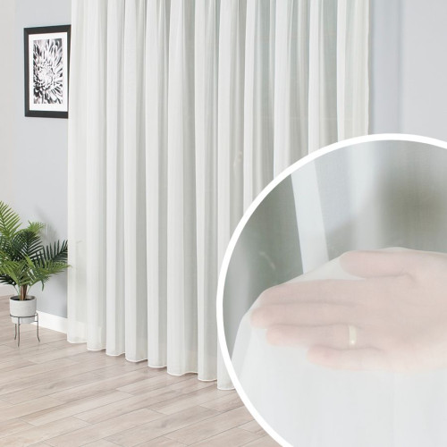 Kremowa firana woal na przelotkach, gładka z obciążnikiem - szyta na wymiar