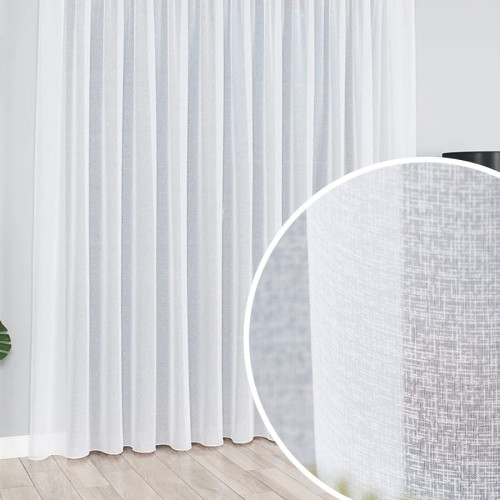 Gładka długa firana woal sable z obciążnikiem, kolor biały, oferowana w dwóch wysokościach - sprzedawana na metry