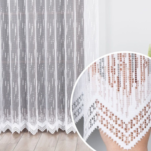 Firana żakardowa biała ze wzorem deszczyku, na fleksach do sypialni lub salonu, 000146 - szyta na wymiar