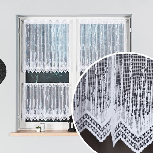 Zazdrostki żakardowe o strukturze deszczyku w kolorze białym, oferowane w kilku wysokościach - sprzedawane na metry