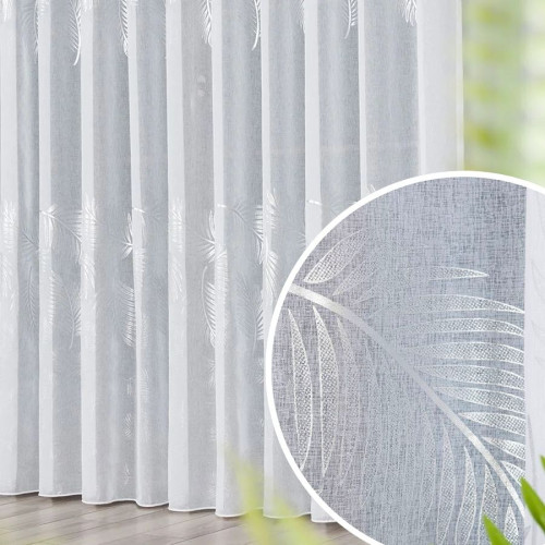 Firana ze srebrnym nadrukiem i ołowianką do salonu, kolor biały, na taśmie, wysokość do 300 cm, Marietta - szyta na wymiar