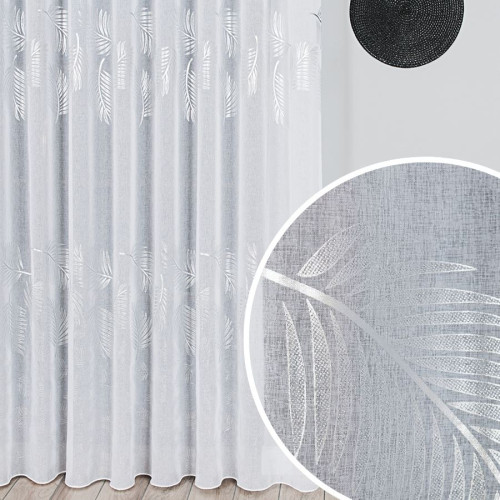 Długa firana ze srebrnym nadrukiem i ołowianką do salonu, kolor biały, wysokość 300 cm, Marietta - sprzedawana na metry