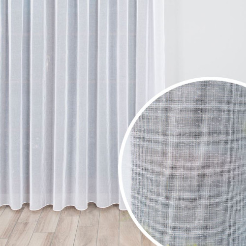 Firanka biała gładka z batystu o strukturze płótna z ołowianką, wysokość do 270 cm na przelotkach - szyta na wymiar