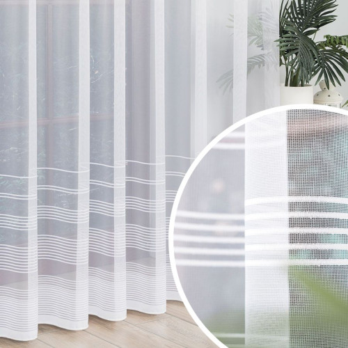 Firanka żakardowa ze wzorem pasowym z ołowianką, na taśmie, kolor biały, wysokość  od 100 do 250 cm, 000314 - szyta na wymiar