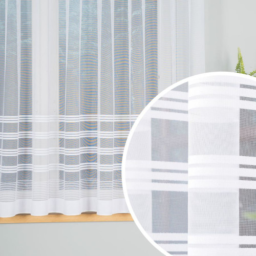 Firanka żakardowa z ołowianką, wzór pasowy, kolor biały, wysokość 160 cm, 000325 - sprzedawana na metry