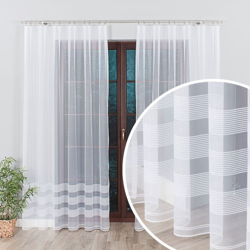 Długa firana gotowa żakardowa do salonu, kolor biały, rozmiar 200x250 cm, Michalina