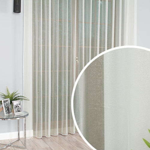 Kremowa firana z błyszczącej markizety na taśmie wave, wysokość od 100 do 330 cm, 000430 - szyta na wymiar