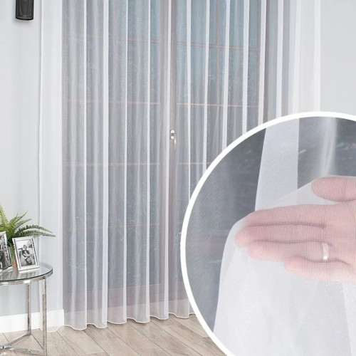 Biała firana z błyszczącej markizety do szyny sufitowej, wysokość do 320 cm - szyta na wymiar