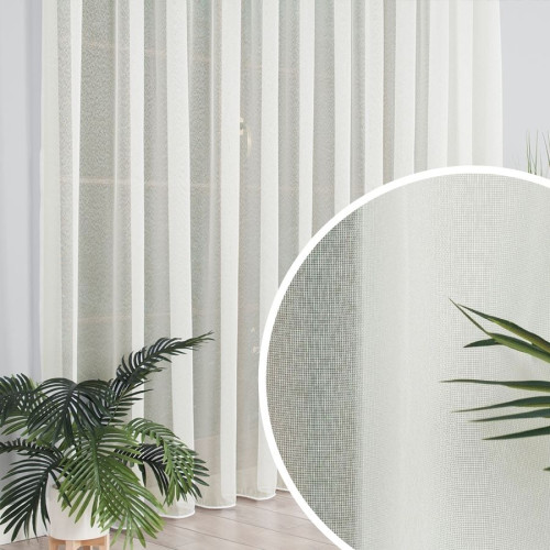 Kremowa firanka na markizecie z obciążnikiem na taśmie wave, wysokość od 100 do  330 cm, 000433 - szyta na wymiar