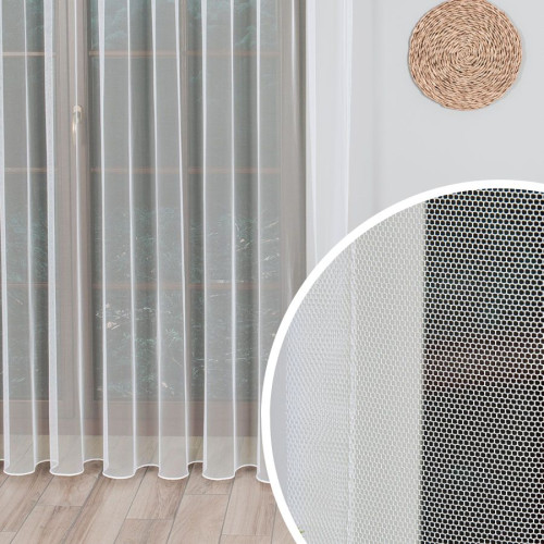 Długa gładka firanka do salonu, greckim tiul z ołowianką, kolor kremowy, wysokość 320 cm - sprzedawana na metry