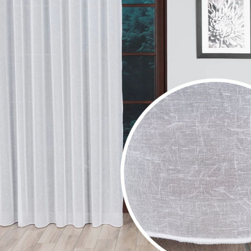 Biała firana z kreszu z obciążnikiem na taśmie wave, wysokość do 280 cm - szyta na wymiar