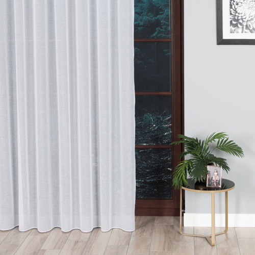 Nowoczesna biała firana o strukturze płótna na tunelu z obciążnikiem, wysokość do 280 cm  - szyta na wymiar