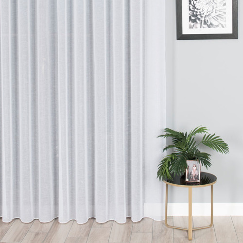 Nowoczesna biała firana z połyskiem do szyny sufitowej z obciążnikiem, wysokość do 290 cm  - szyta na wymiar