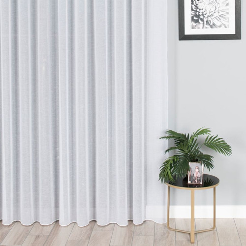 Biała firana z delikatnego materiału o strukturze płótna z obciążnikiem na taśmie wave, wysokość do 280 cm - szyta na wymiar