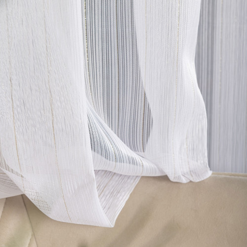 Nowoczesna firanka do salonu ze złotą, błyszczącą nitką, wysokość 300 cm - sprzedawana na metry