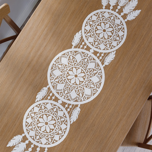 Biały bieżnik żakardowy, 36x140 cm w stylu boho, łapacz snów Alia