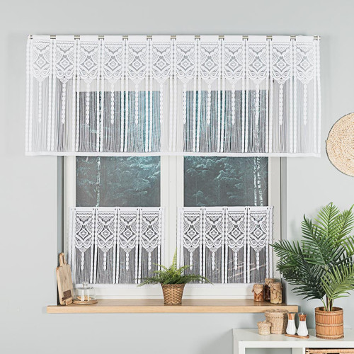 INARA Zazdrostka makramowa żakardowa gotowa, szerokość 180 x wysokość 75cm