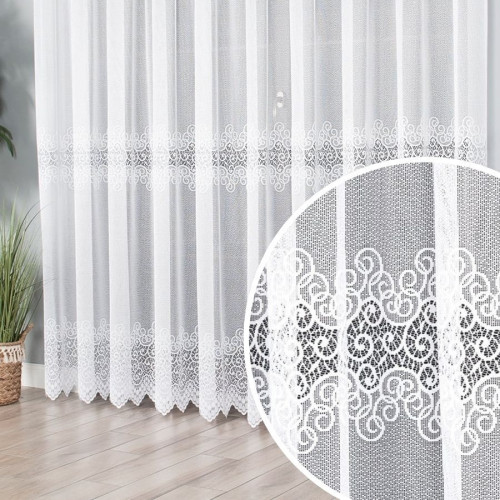 Firanka żakardowa do szyny sufitowej z geometrycznym wzorem pasowym - szyta na wymiar