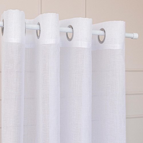 Gotowa firana na przelotkach, z białej błyszczącej przędzy o strukturze płótna, oferowana w kilku rozmiarach, Nala