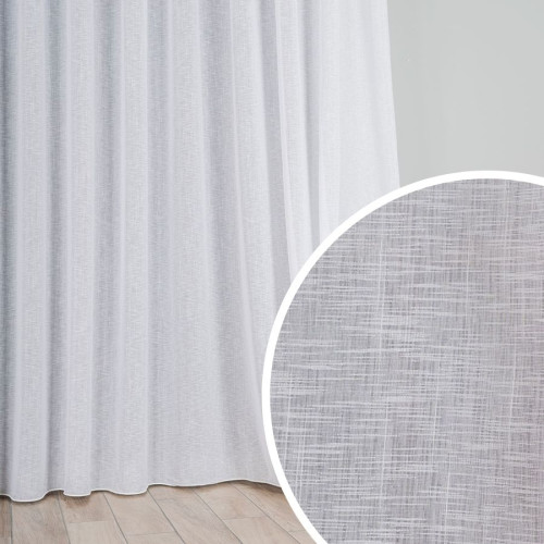 Długa firanka do salonu o strukturze płótna z ołowianką, kolor biały, wysokość 300 cm - sprzedawana na metry