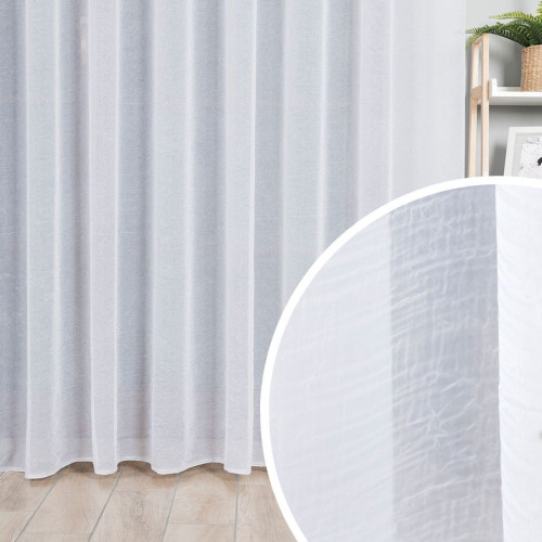 Długa firana woal kreszowany do salonu, kolor biały, oferowana w 2 wysokościach - sprzedawana na metry