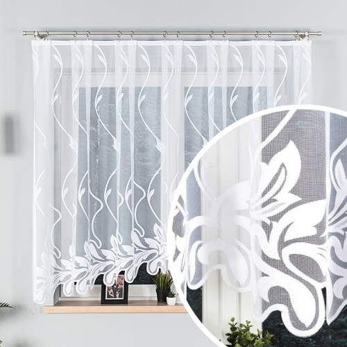 Wzorzysta firana żakardowa gotowa, wysokość 160 cm, szerokość 320 i 430 cm, Alina