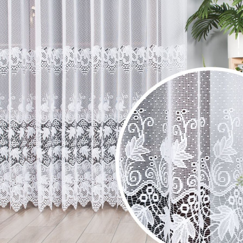 Firana żakardowa na taśmie wave z roślinnym wzorem pasowym, wysokość do 240 cm - szyta na wymiar