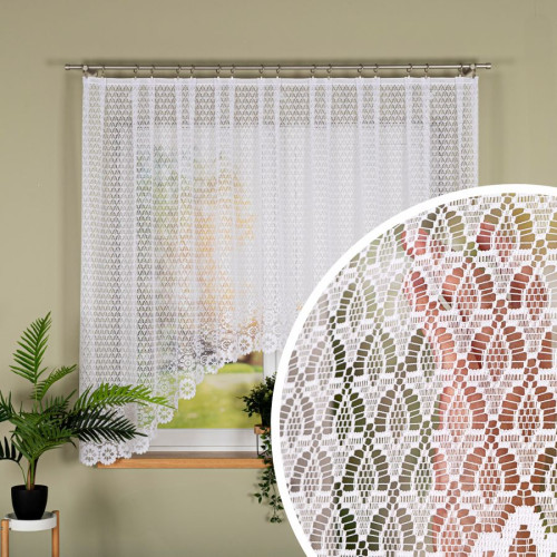 Firanka do kuchni, gotowa żakardowa, ażurowy wzór, kolor biały, kilka rozmiarów, Faustyna