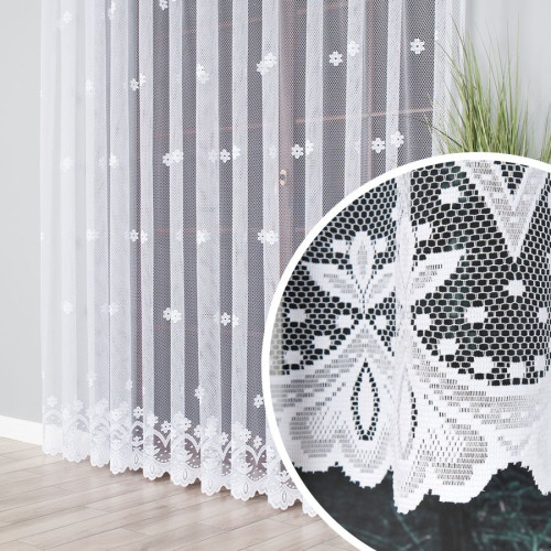 Firanka żakardowa z motywem kwiatowym na taśmie wave z kwiatami, wysokość do 240 cm - szyta na wymiar