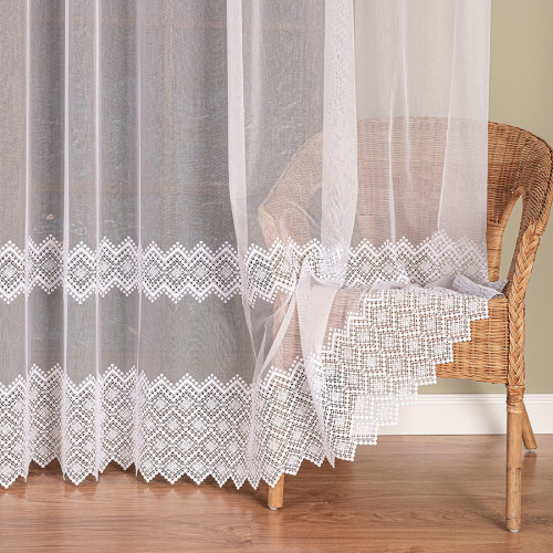 Długa firana delikatna markizeta z geometrycznym wzorem pasowym, kolor biały, wysokość 280 cm - sprzedawana na metry