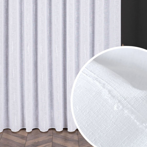 Długa firana z pionowymi puszystymi przeszyciami i ołowianką, kolor biały, wysokość 300 cm, Katrina - sprzedawana na metry