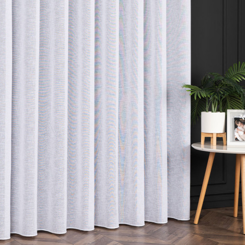 Biała firanka o strukturze płótna, na taśmie wave, wykończona ołowianką, wysokość 300 cm, z kolekcji Allure - szyta na wymiar