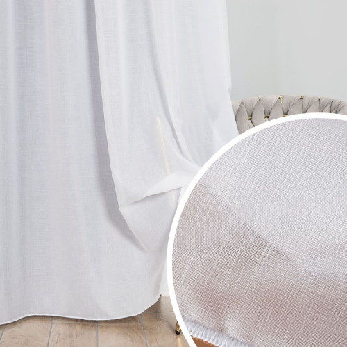 Długa firana do salonu o delikatnej strukturze płótna z ołowianką, kolor biały, wysokość 300 cm - sprzedawana na metry