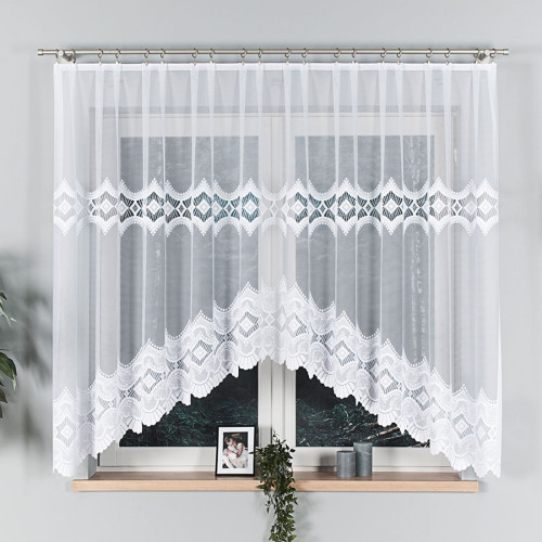 Firanka żakardowa gotowa, kolor biały, szerokość od 250 do 300 cm, wysokość od 120 do 160 cm, Lucyna