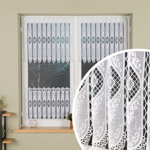 Panelowa zazdrostka haftowana na batyście, kolor biały, dostępna w 2 wysokościach - sprzedawana na metry