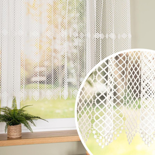 Krótka panelowa firanka gipiurowa z otworami na drążek, kolor naturalny, dostępna w 2 wysokościach - sprzedawana na metry