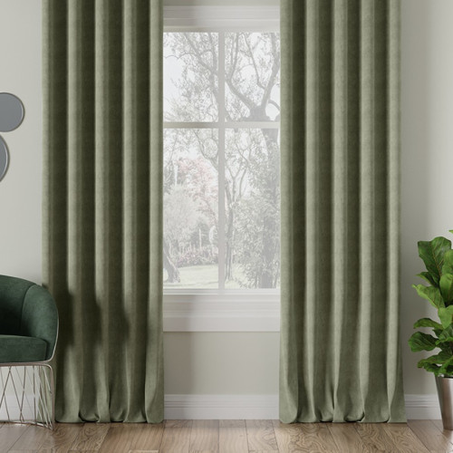 Nowoczesna zasłona welurowa Milas na taśmie kolor szaro-zielony - szyta na wymiar
